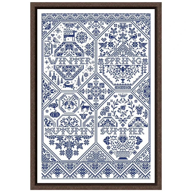 broderie kit toile coton rouge bleu gris motifs géométriques floral 11ct 14ct 18ct fil