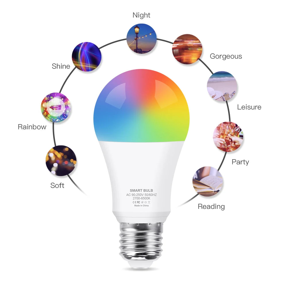 ampoule led intelligente e27 rgb blanc chaud application tuya smart life alexa google moderne
