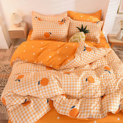 Parure de lit orange à carreaux housse de couette polyester