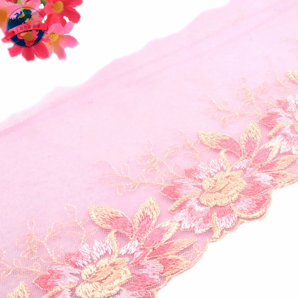 ruban dentelle polyester rose floral largeur 16cm transparent tulle decoration mariage bricolage couture echangiste