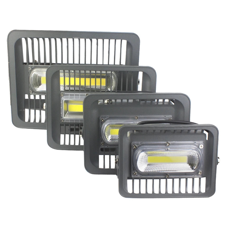 projecteur led gris moderne ip66 100w 150w extérieur jardin ventilation grille tringle câble électrique