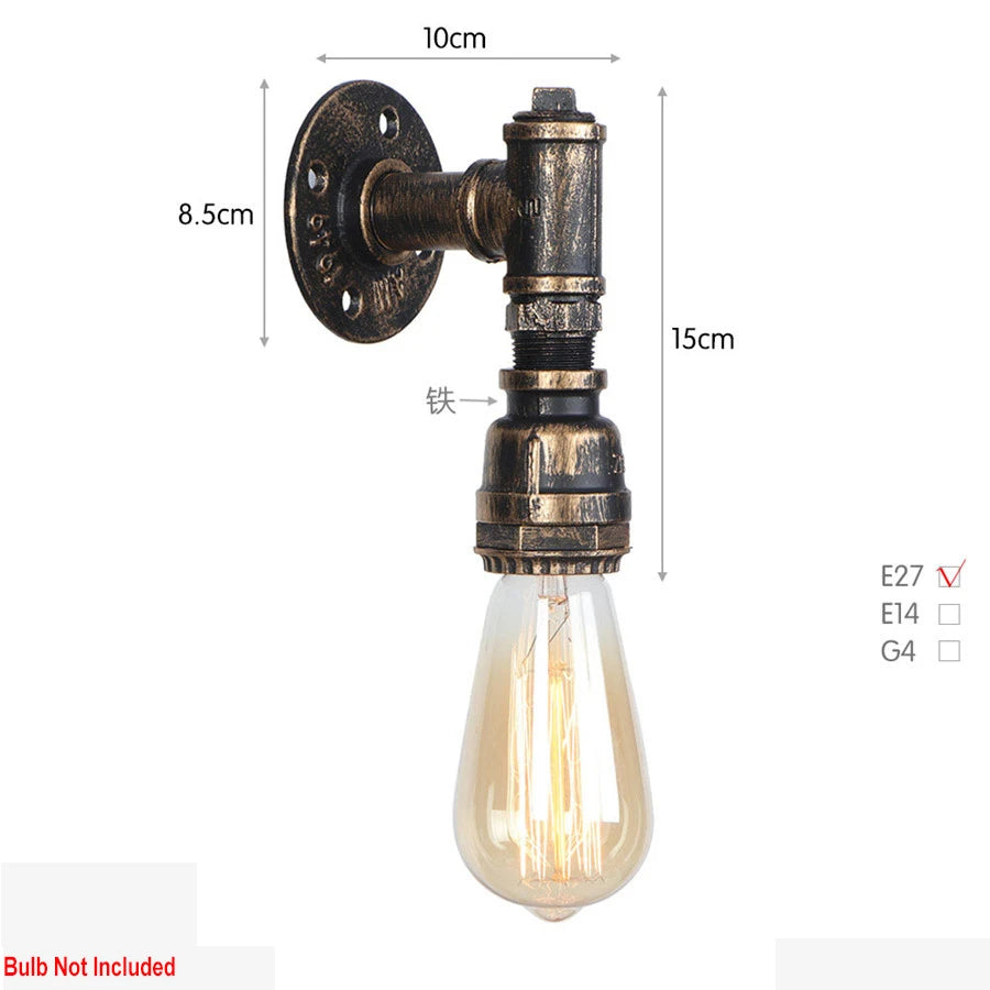 lampe murale industrielle vintage rétro tuyaux noir cuivre rouge fixations ampoules chambre cuisine