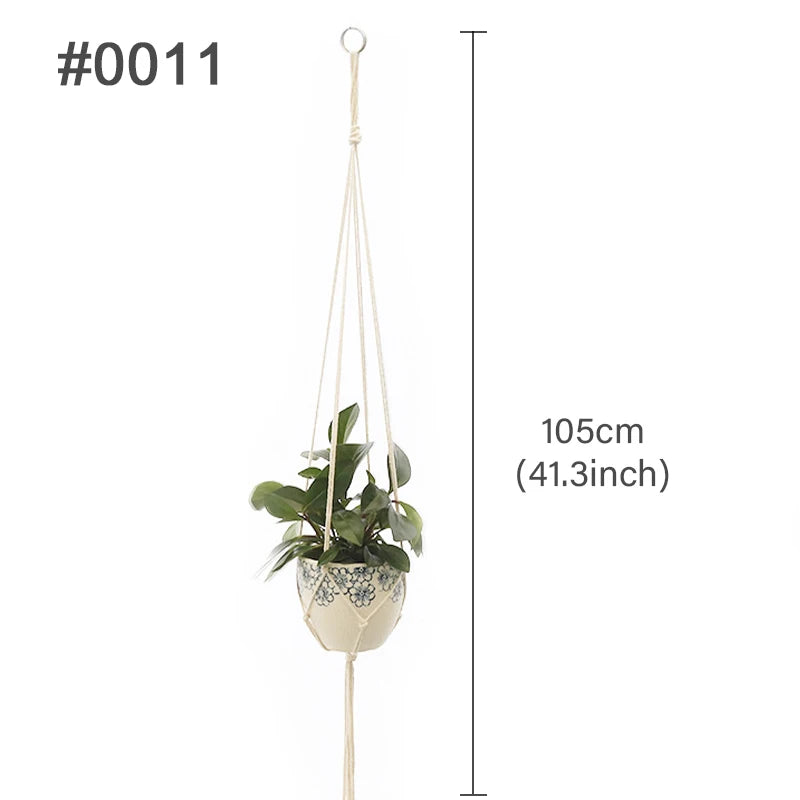 plante suspendue macramé décoratives boho artisanale pot fleur blanc anneaux métalliques decoration murale cour