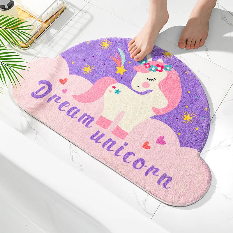 tapis bain licorne arc ciel nuages étoiles adhésif antidérapant bleu rose violet blanc cartoon