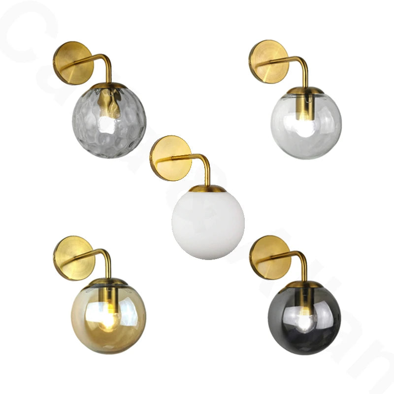 applique murale led moderne sphère verre gravée noir doré chambre salon cuisine 150mm 200mm