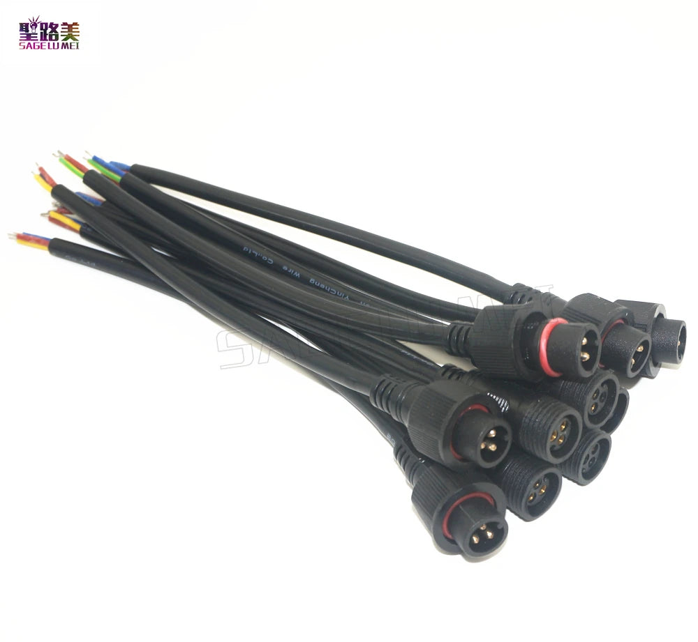 connecteurs electriques noirs industriels ip68 24v paires fil 20cm led ws2811 ws2812b
