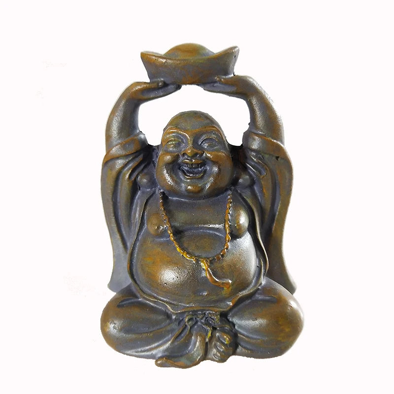 statue bouddha souriant bronze vieilli résine maison jardin décoration traditionnelle asiatique coupe prosperityargent