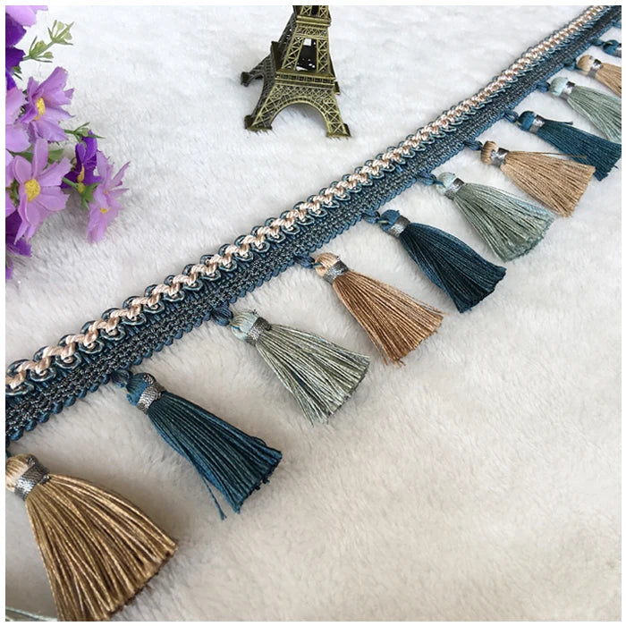rideau polyester franges couleurs multiples bordure decoratif elegante textile maison