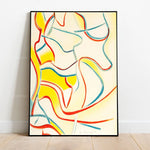 Cette œuvre d'art abstraite présente un enchevêtrement de formes et de lignes colorées, créant une composition dynamique et vibrante.