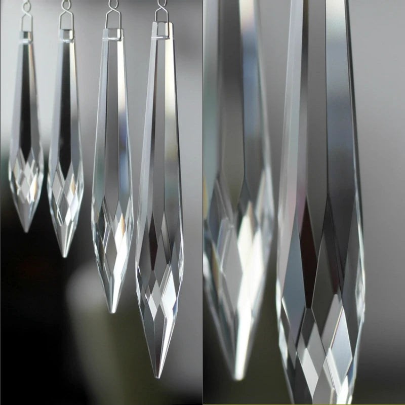 cristal transparent facetté forme stalactite lustre suspendu décoration luminaire moderne