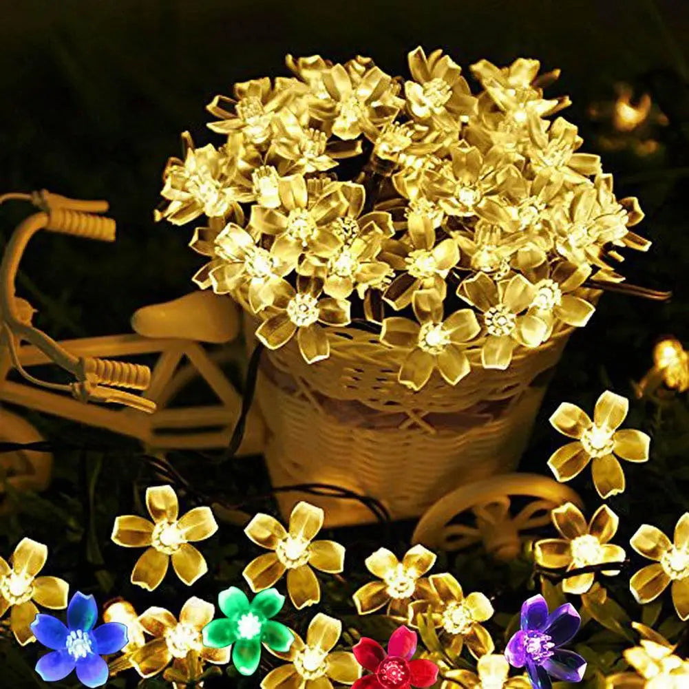 guirlande lumineuse solaire fleurs multicolores extérieures festives 50 led imperméables