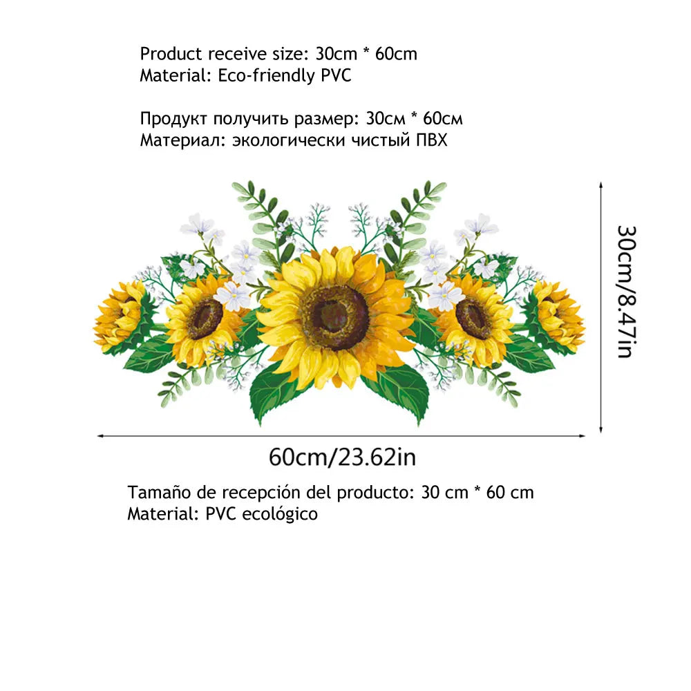 autocollant mural tournesol feuilles moderne décoration mur opaque adhésif réaliste 30x60cm salon chambre meuble