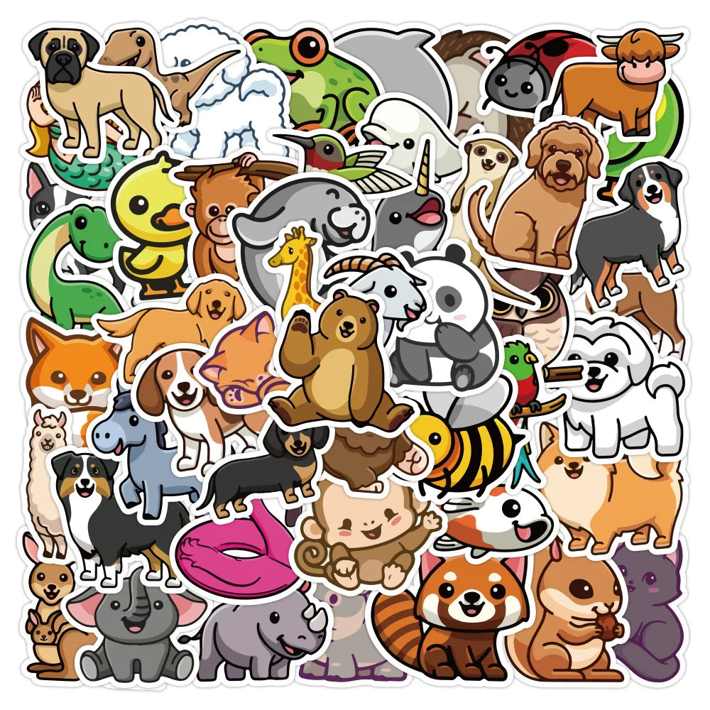 autocollants animaux cartoon mignons stickers variés opaques adhésifs 100 pièces