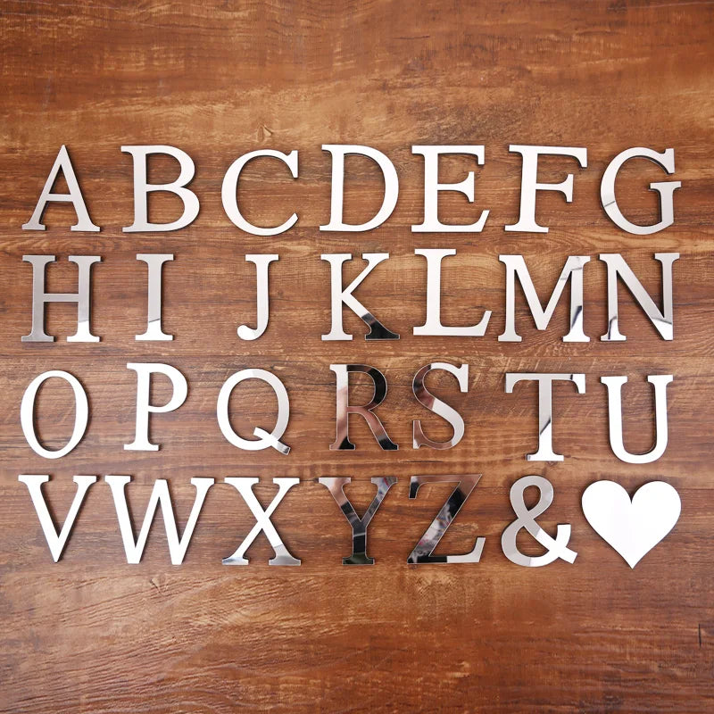 lettre acrylique miroir argentée autocollante décoration murale alphabet moderne fête mariage maison diy
