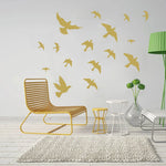 sticker mural moderne oiseaux volants blanc jaune noir 30x50cm adhésif