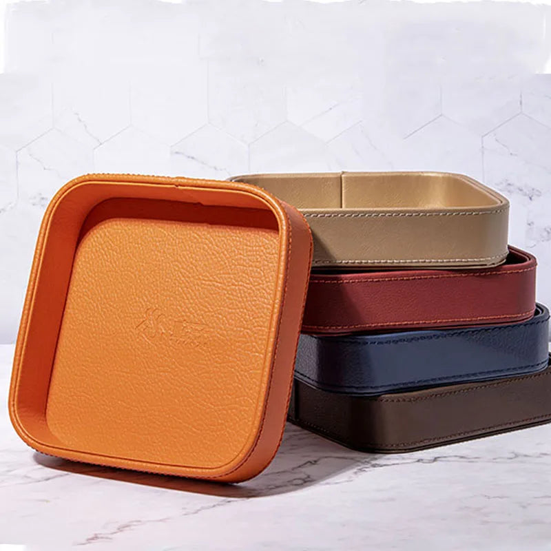 plateau rangement cuir orange grained moderne articles divers respectueux environnement 20cm 20cm 4.5cm