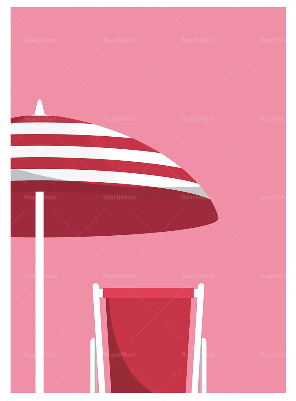 Une ombrelle rouge et blanche sur un arrière-plan rose, suggérant un endroit agréable et relaxant.