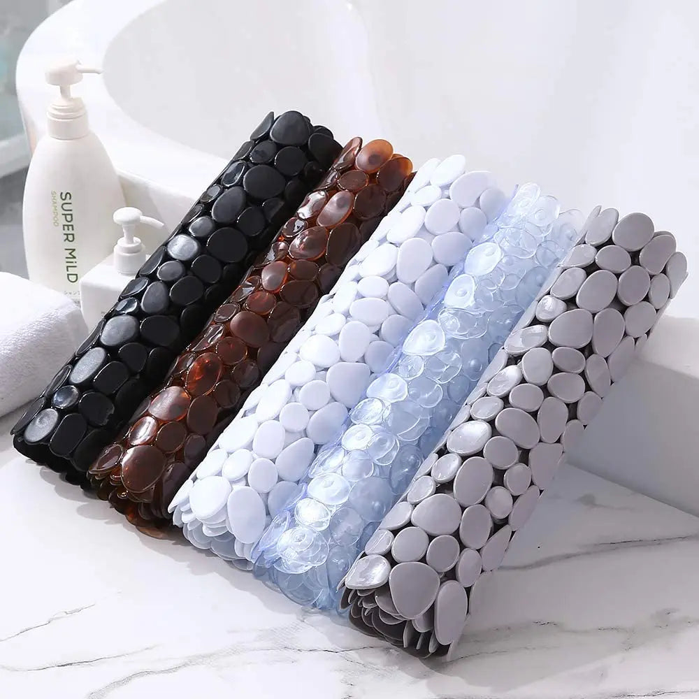 tapis douche antidérapant pebbles moderne noir blanc gris salle bain ventouses pvc respectueux environnement