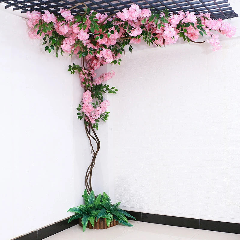 arbre artificiel cerisier rose blanc fleurs feuilles décoration mariage fête intérieur grande taille