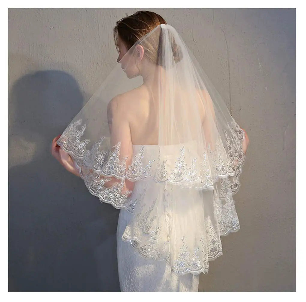 voile mariée blanc broderie fine deux couches dentelle élégante classique erotique erotique erotique erotique