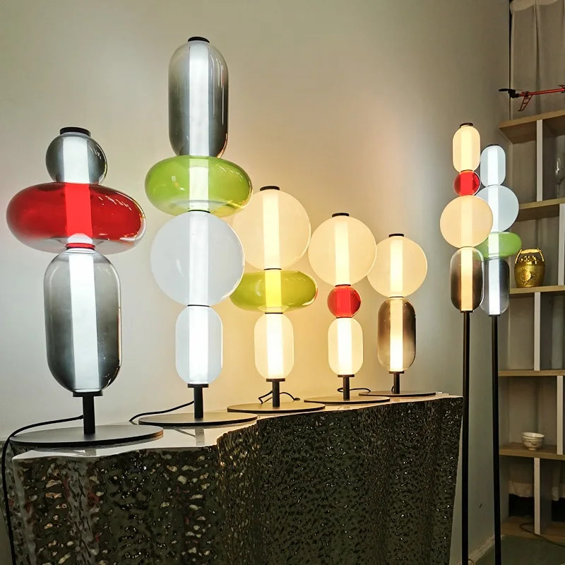 lampe sol moderne rouge blanc doré pied stable minimaliste vitrail led translucent