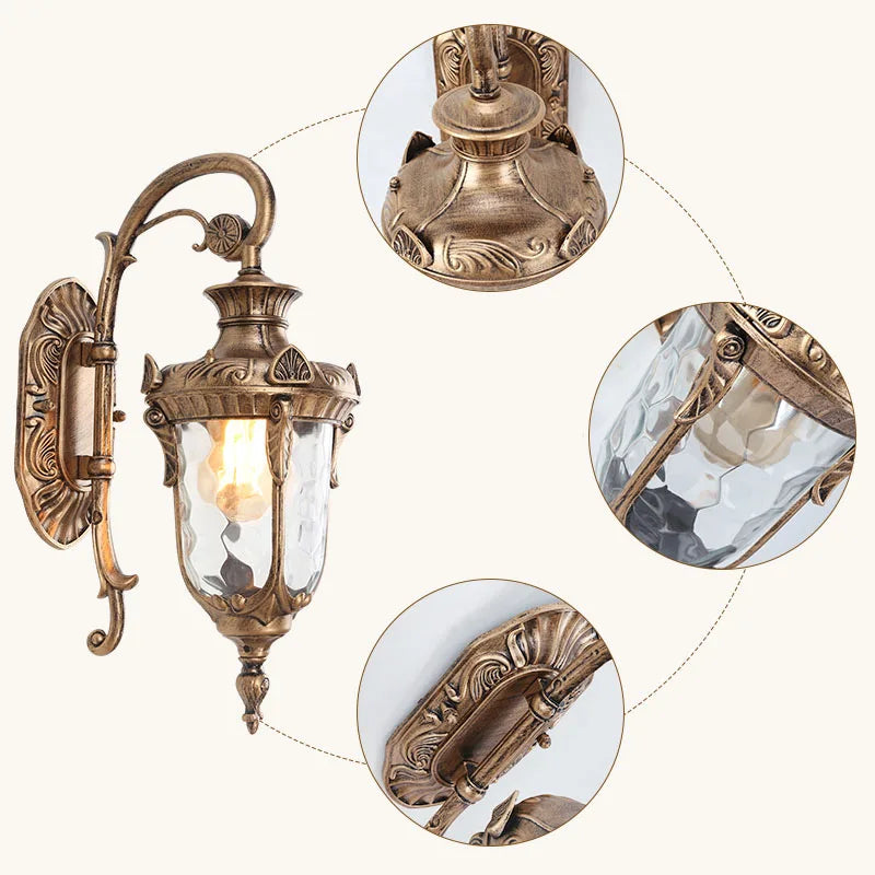 applique murale classique bronze noir verre texturé éclairage cuisine chambre étanche vintage ornement sculpté
