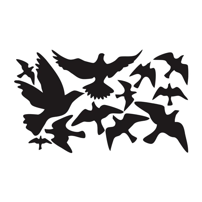 sticker mural moderne oiseaux volants blanc jaune noir 30x50cm adhésif