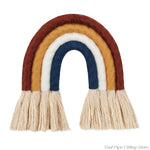 décoration murale arc ciel tissé franges boho chic marron beige bleu marine rose clair