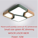 plafonnier moderne scandinave noir bois naturel hexagonal led 45cm vert