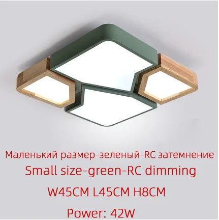 plafonnier moderne scandinave noir bois naturel hexagonal led 45cm vert