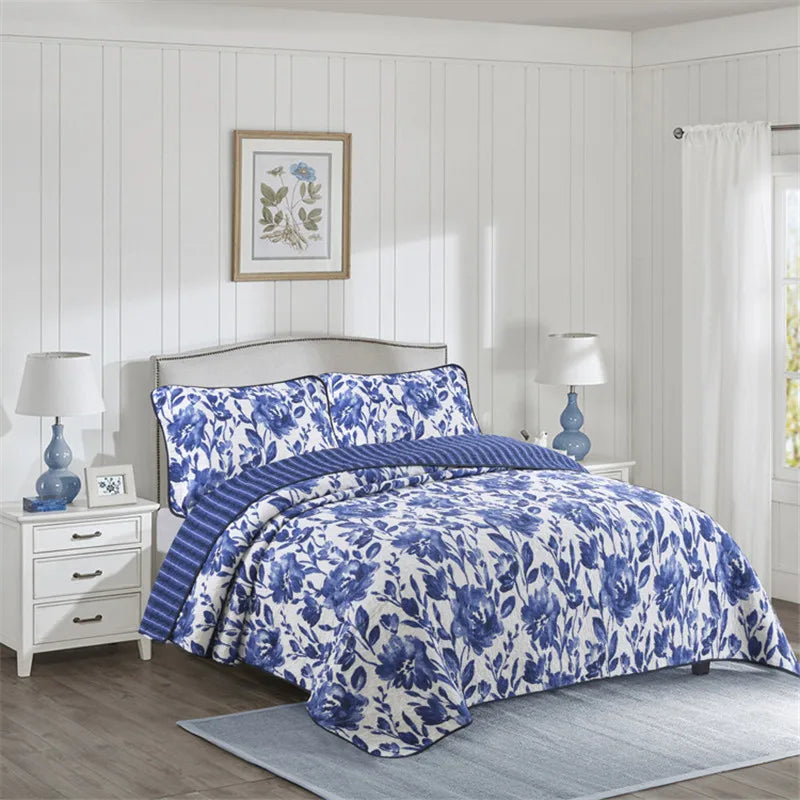 ensemble couette couverture matelassée motifs floraux coton quilté maison toutes saisons