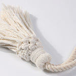 rideaux boho chic tissés main rubans décoratifs coton opaques beige clair noecs ornements