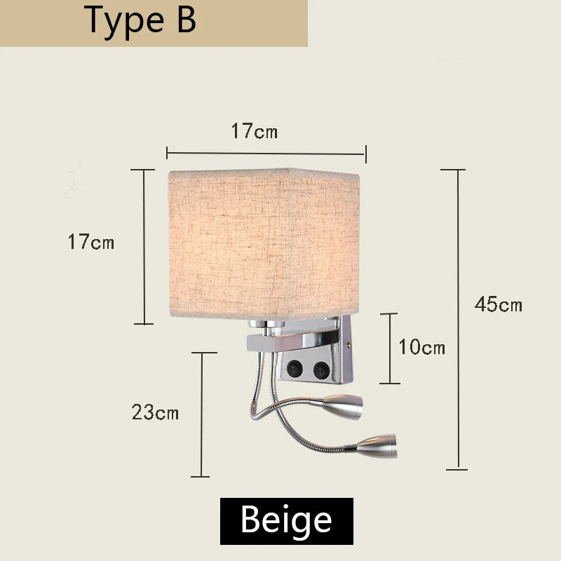 lampe murale moderne beige chrome toile lin interrupteur spot e27 cuisine chambre coucher entrée