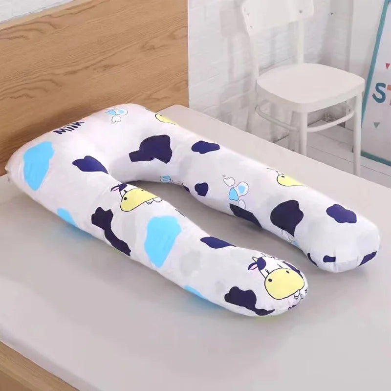 coussin maternité coton motif vache bleue jaune respectueux environnement ergonomic fixations blanc