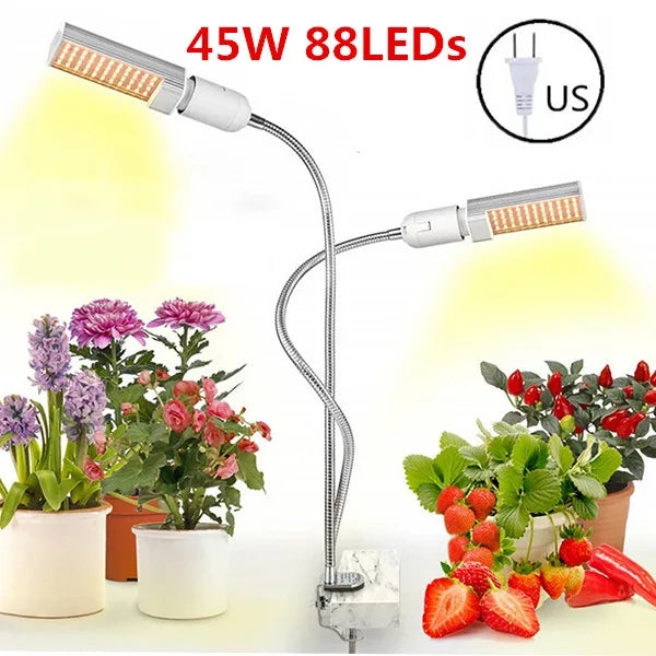 lampe led plante 45w 50w 60w double tete spectre complet moderne flexible e27 clip