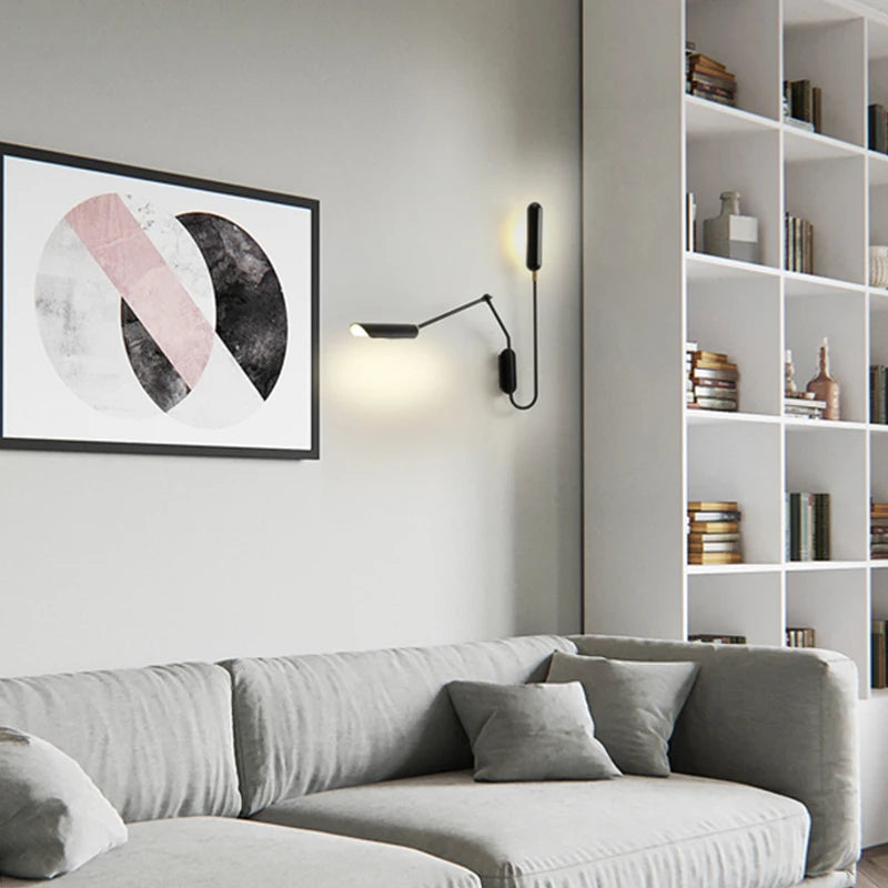 lampe murale articulée moderne noir doré minimaliste deux sources lumineuses flux lumineux variable chambre