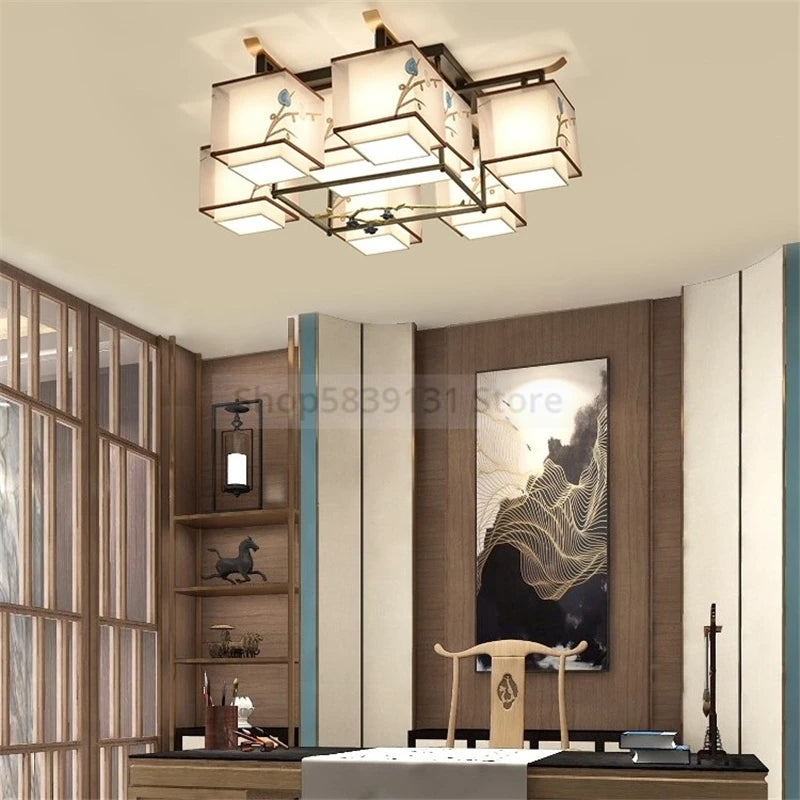 lampe suspendue moderne orientale têtes têtes fleurs feuilles cadre noir