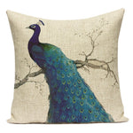 housse coussin carrée décorative motif paon bleu vert violet canapé salon moderne