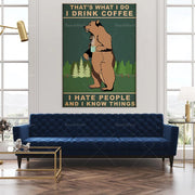 affiche humour ours forêt pins texte vintage marron vert blanc beige gris toile
