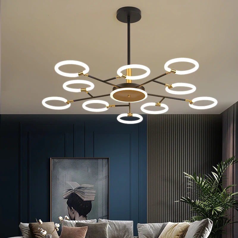 lampe suspendue moderne nordique 10 têtes noir doré led echangement e27