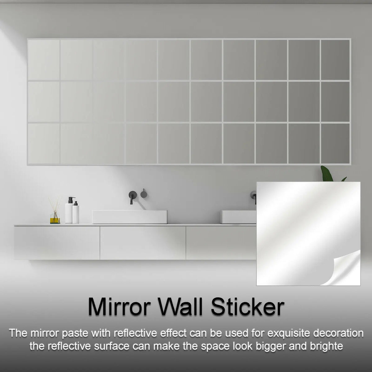 miroir mural autocollant argenté moderne ligne horizontale protection film bleu 50~200cm