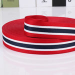ruban polyester largeur 3cm rouge blanc bleu marine motif rayures classique double face