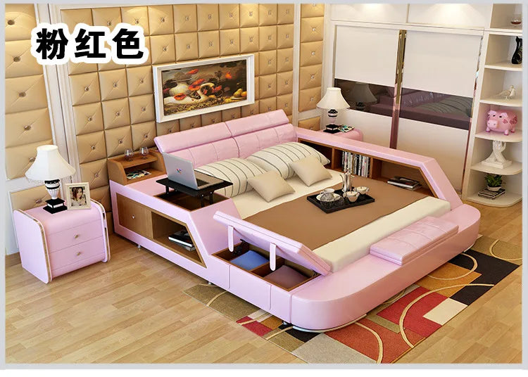 lit moderne rangement similicuir rose noir blanc carreaux rembourrés chambre coucher