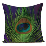 housse coussin carrée décorative motif paon bleu vert violet canapé salon moderne