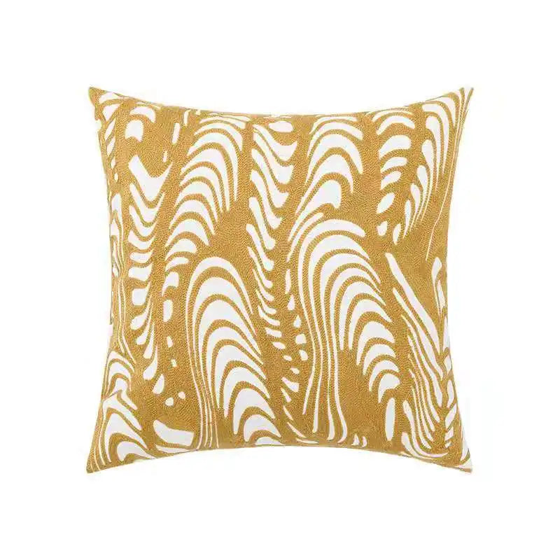 housse coussin brodée géométrique moderne fleur abstraite couleur beige blanc vert jaune décoration intérieure