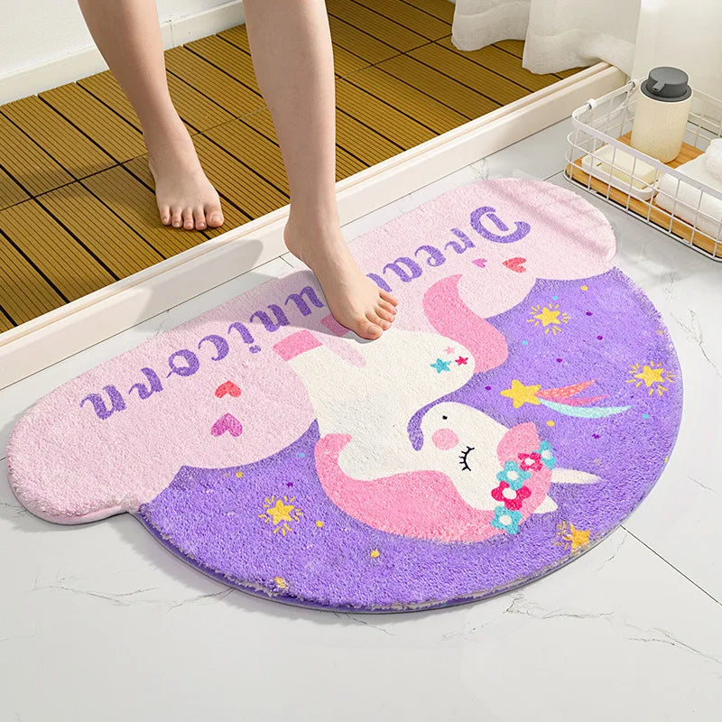 tapis bain licorne arc ciel nuages étoiles adhésif antidérapant bleu rose violet blanc cartoon