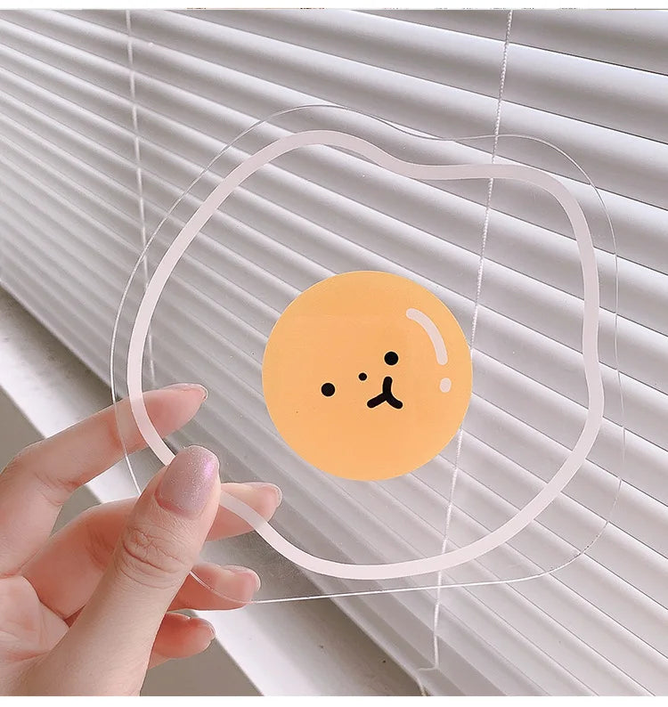 coasters cartoonaufs animaux souriants transparents orange blanc bleu respectueux environnement