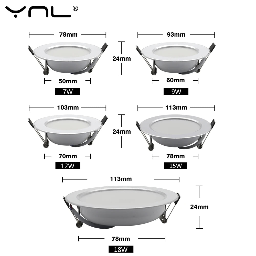 Spot LED blanc moderne encastrable ac220v fluxlumineux2492000 clipsdefixation 7w 9w 12w 15w 18w