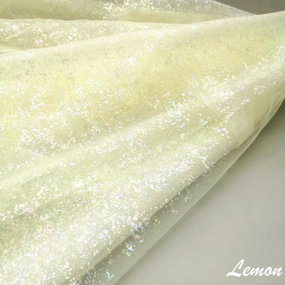 tissu polyester brillant effet paillettes moderne vert pastel rose violet bleu clair opaque décoration