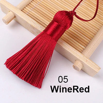 pompons soie polyester 5cm longueur 18cm corde noir rose rouge vert jaune bleu modernes